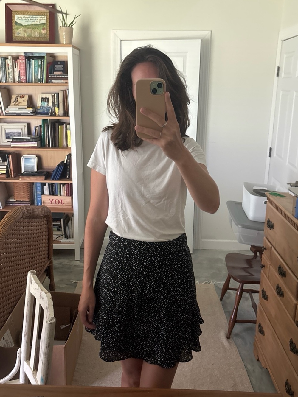 Altar’d State Women’s Black Microdot Ruffle Hem Skirt